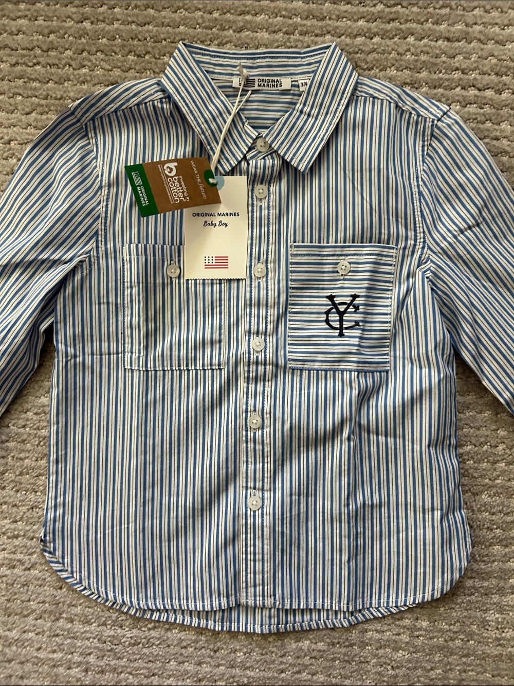 Boys' Blue & White Stripe Button-Front Shirt